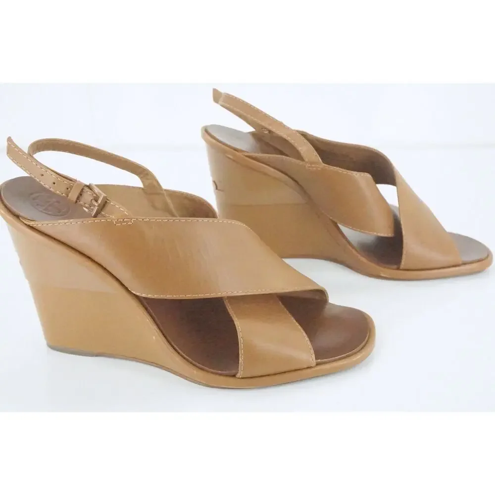 Tory Burch Gabrielle Cross Ankle Strap Slingback Wedge Sandal Size 9 New $350